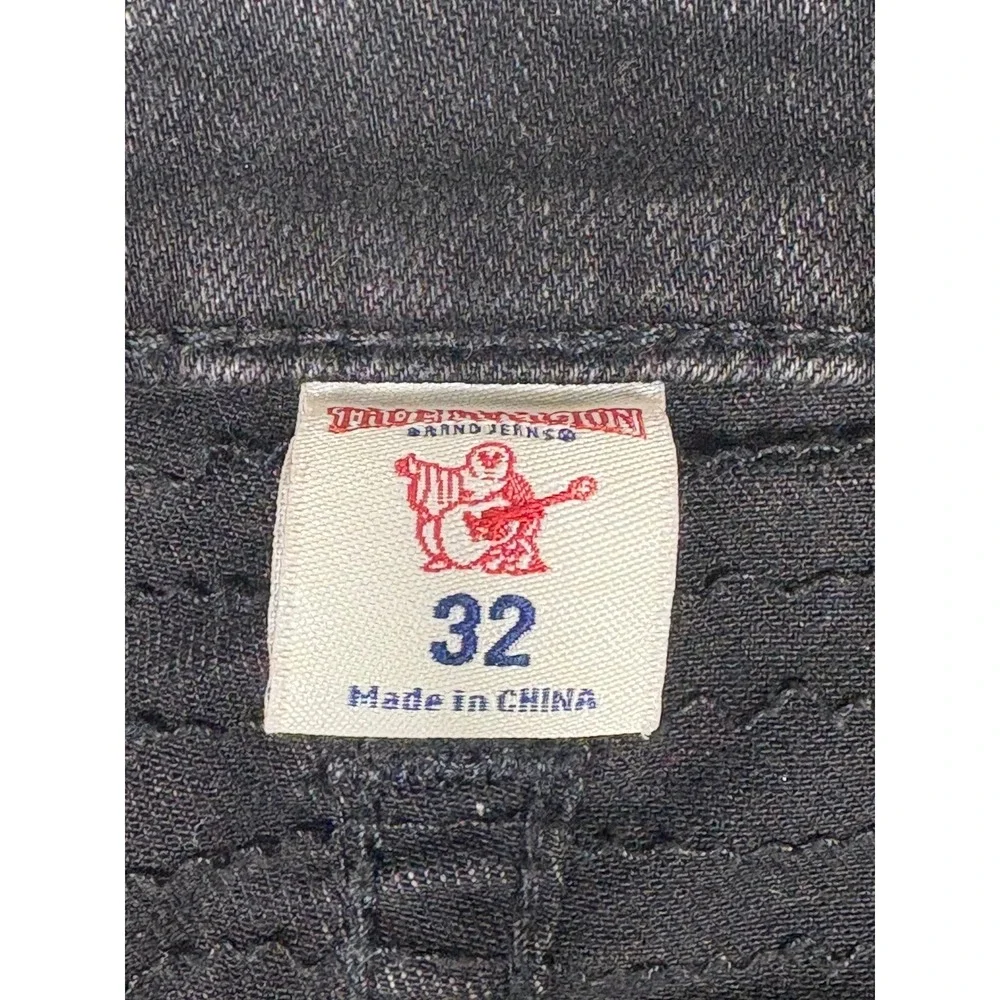 True Religion Mens Super Skinny Moto Jeans Faded Black Ribbed Knee